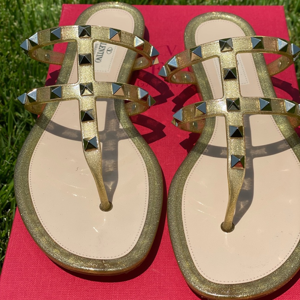 Gold Valentino jelly sandals